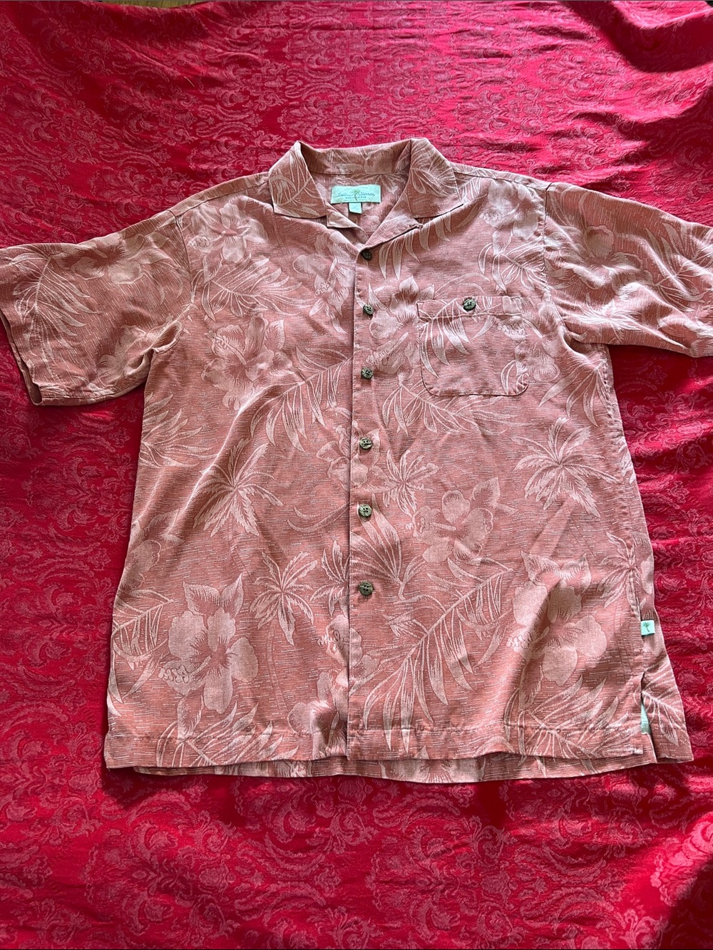 Island Shores Dusty Rose Washable Silk Hawaiian Camp Shirt Men’s Medium Tropical
